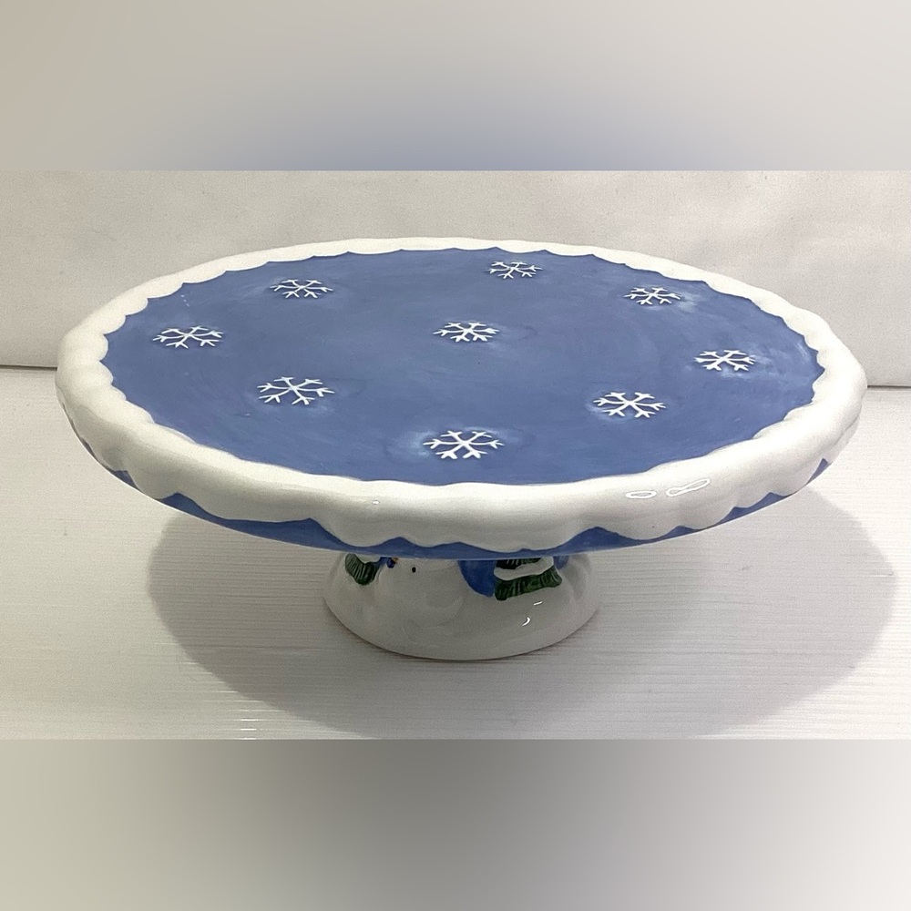 Elements Christmas Cookie/ Cupcake Stand Ceramic Light Blue